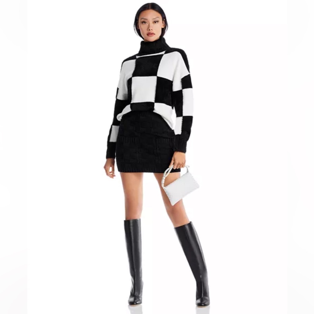 STAUD Benny Checkerboard Turtleneck Sweater